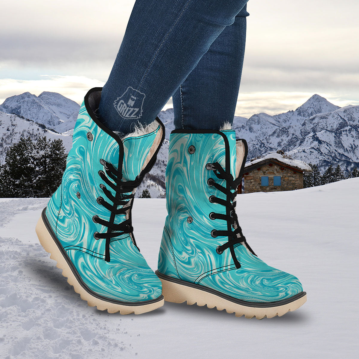 Wave Psychedelic Print Pattern Snow Boots-grizzshop