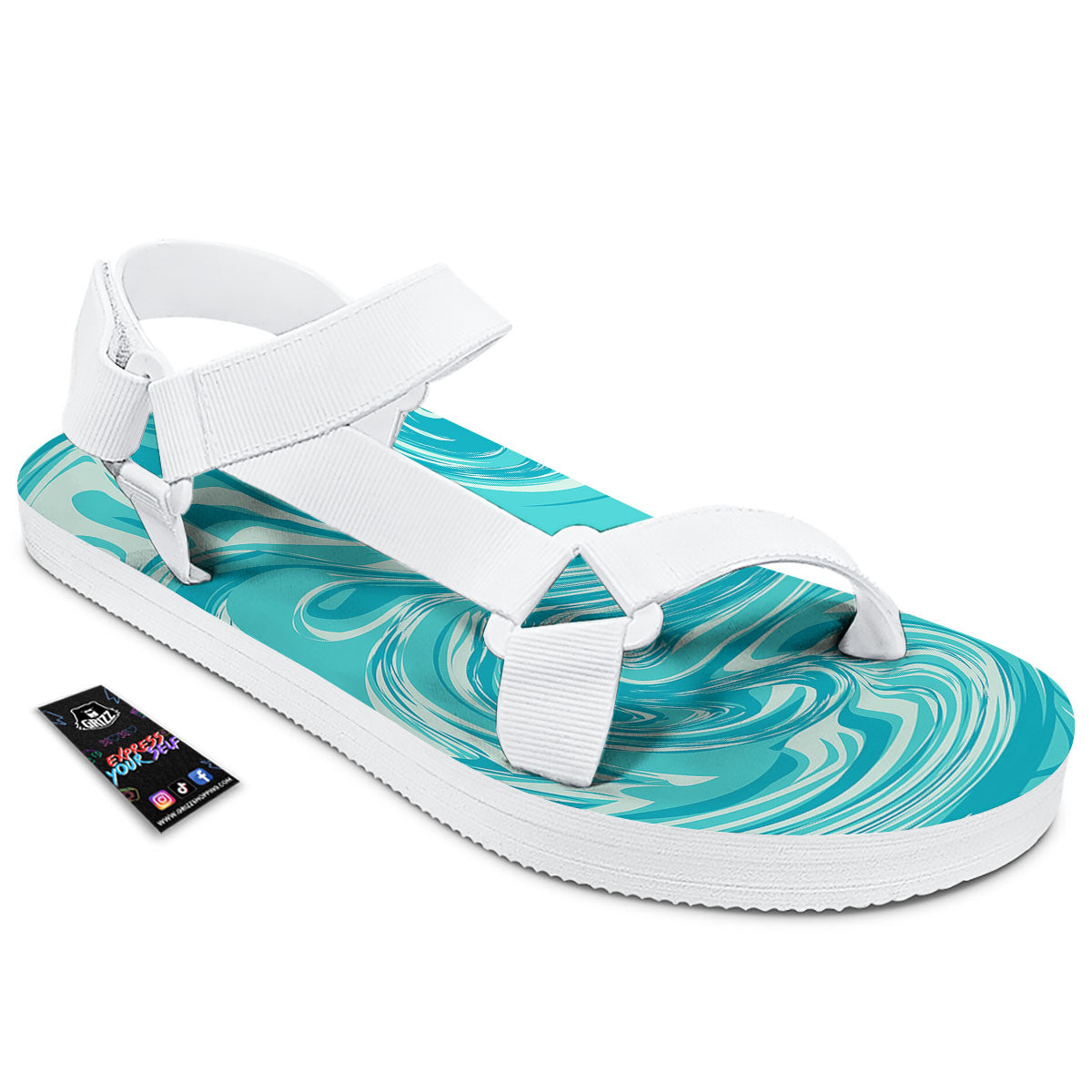Wave Psychedelic Print Pattern White Open Toe Sandals-grizzshop