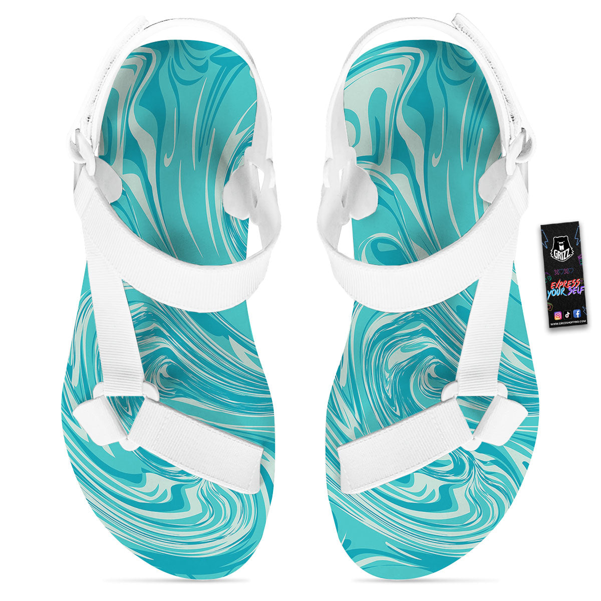 Wave Psychedelic Print Pattern White Open Toe Sandals-grizzshop