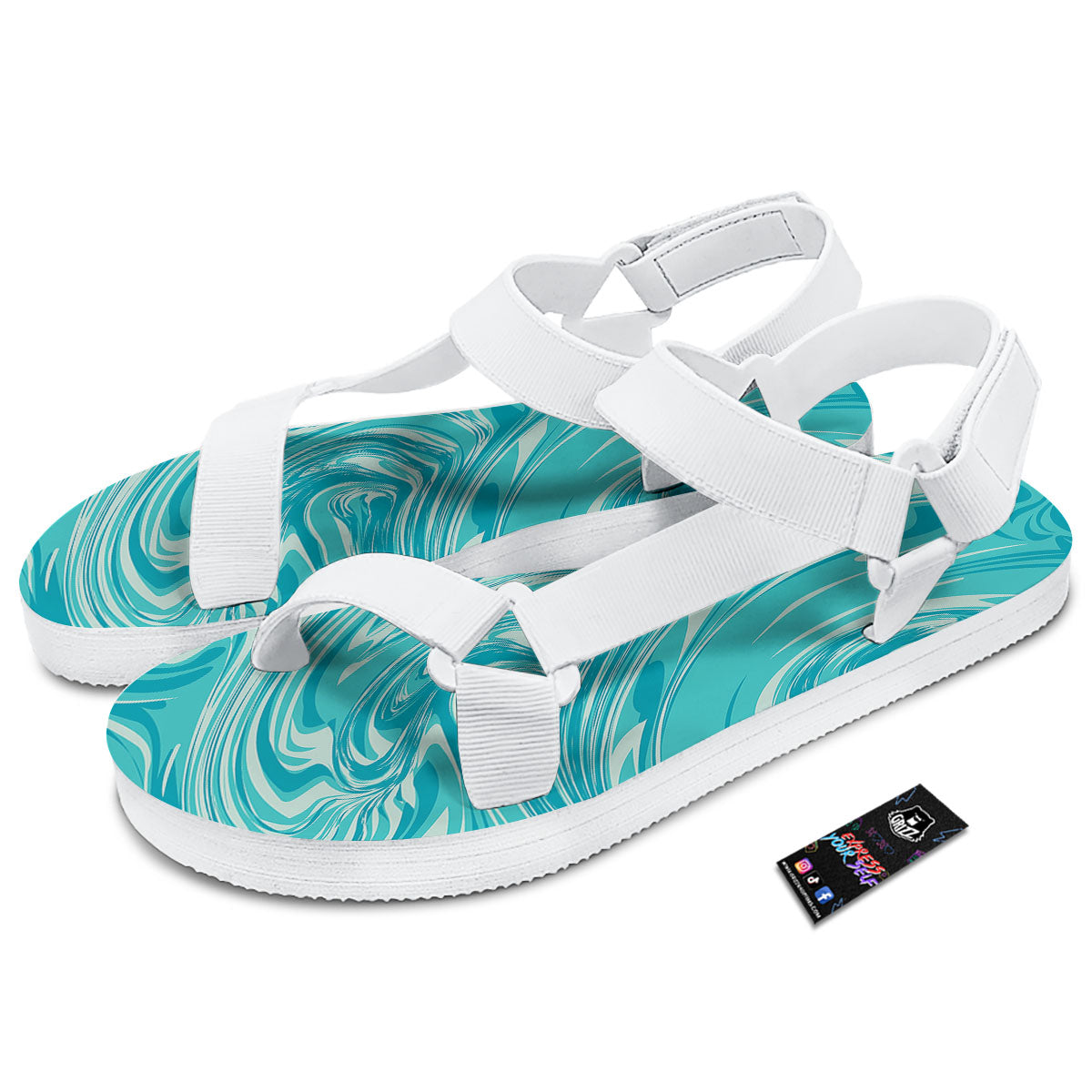 Wave Psychedelic Print Pattern White Open Toe Sandals-grizzshop