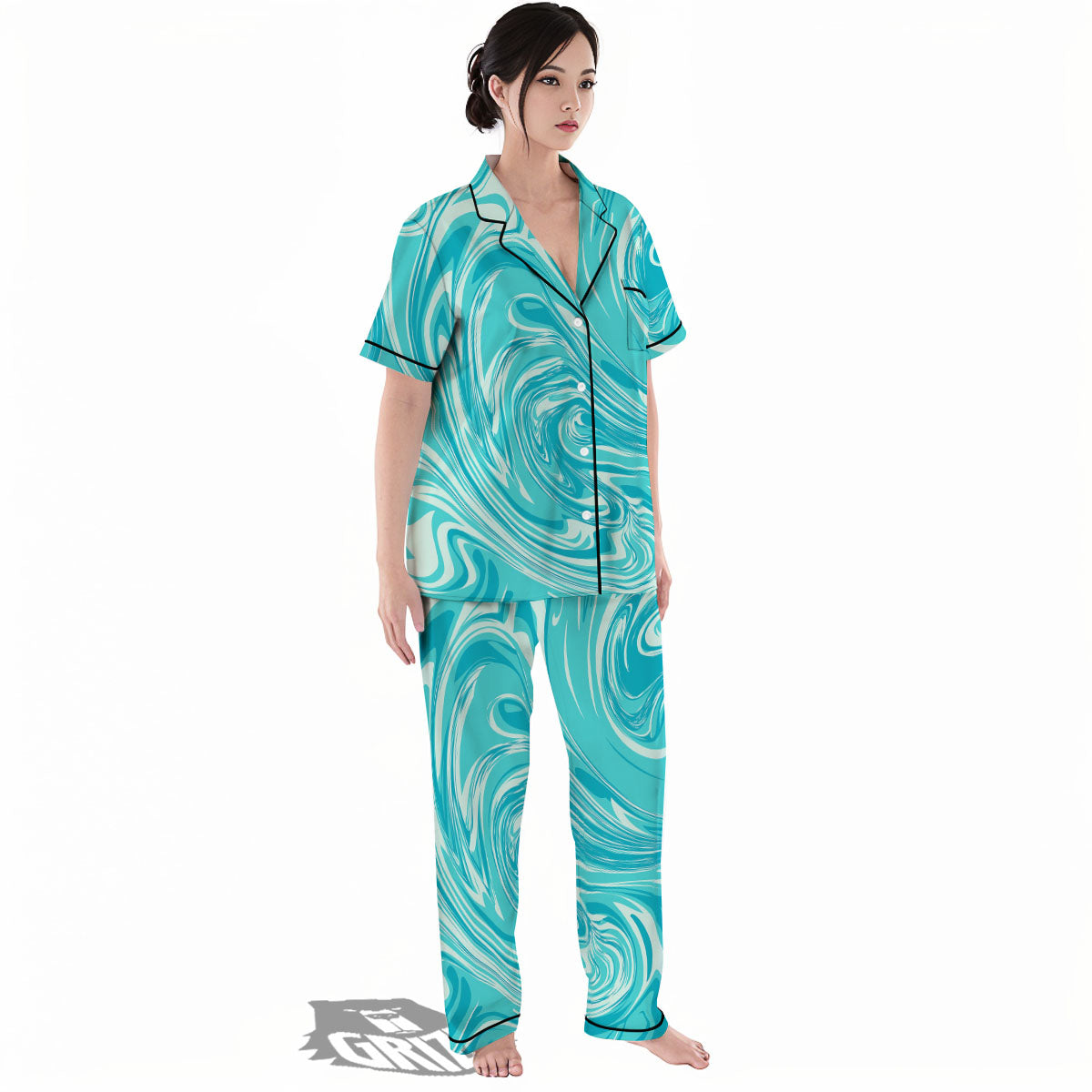 Wave Psychedelic Print Pattern Women's Pajamas Set-grizzshop