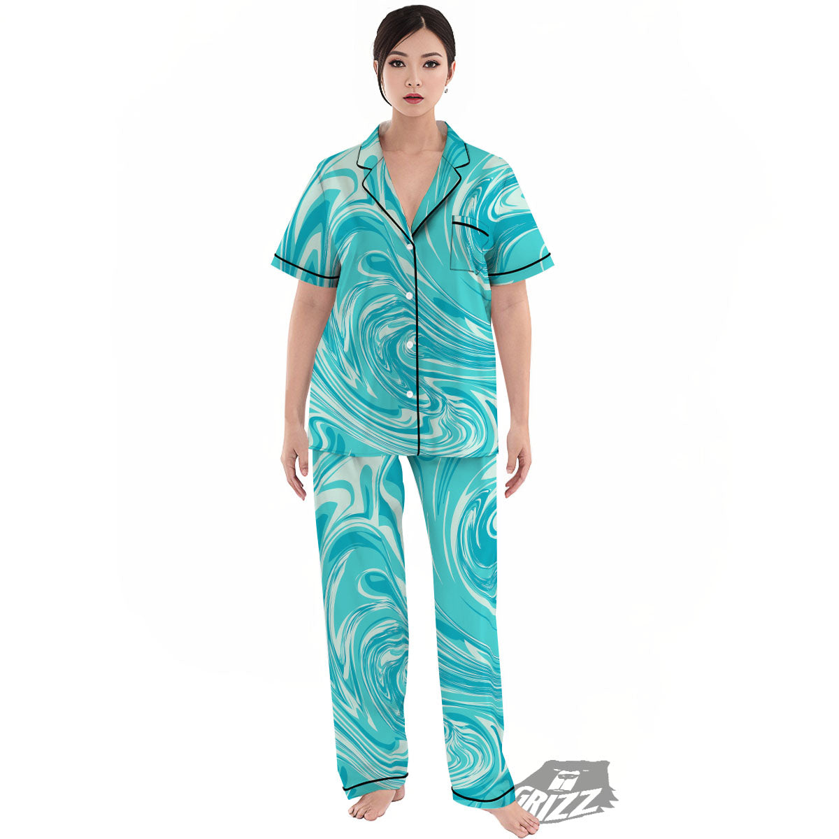 Wave Psychedelic Print Pattern Women's Pajamas Set-grizzshop