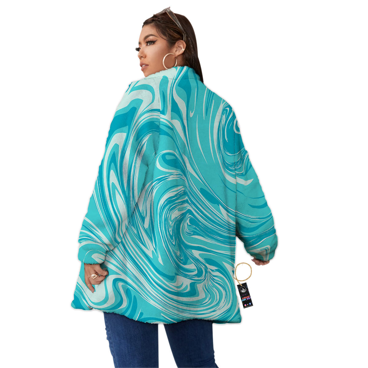 Wave Psychedelic Print Pattern Women's Sherpa Jacket-grizzshop