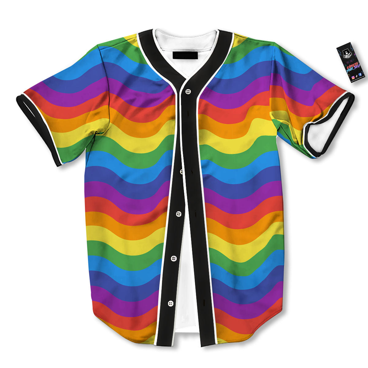 Wave Rainbow Print Pattern Baseball Jersey-grizzshop