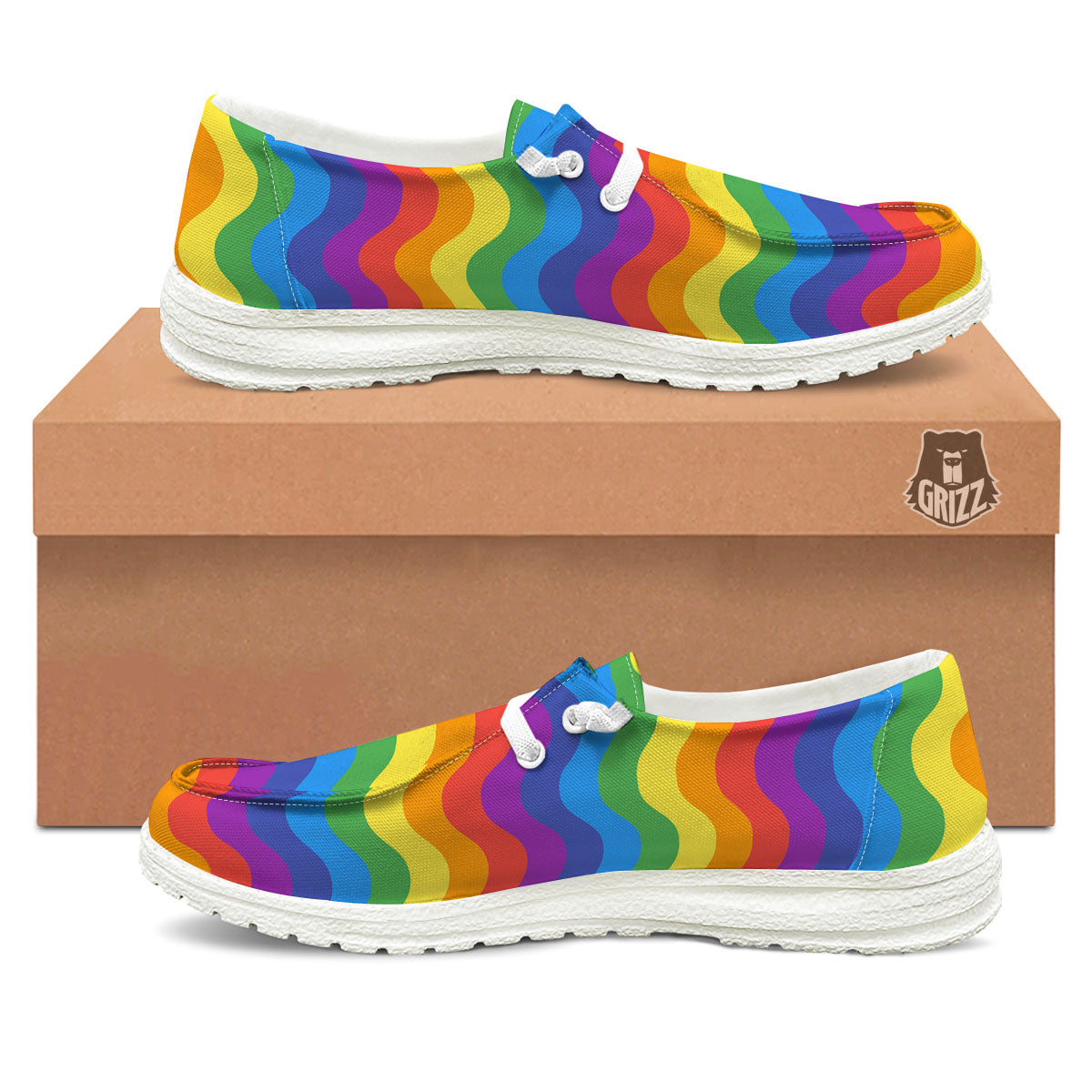 Wave Rainbow Print Pattern Black Loafers-grizzshop