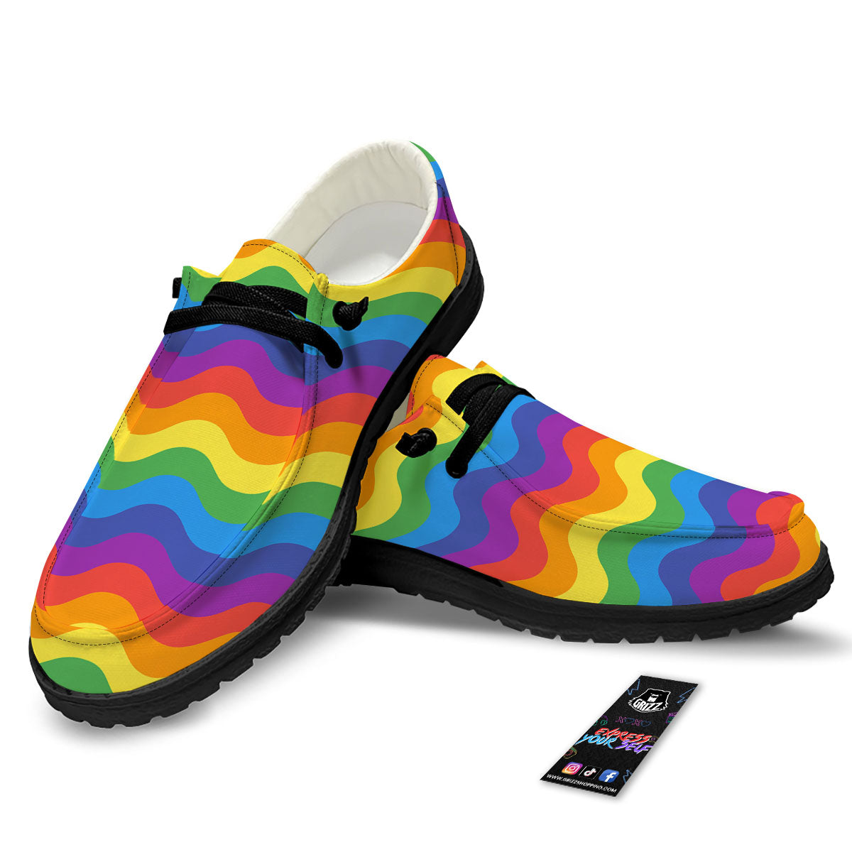 Wave Rainbow Print Pattern Black Loafers-grizzshop