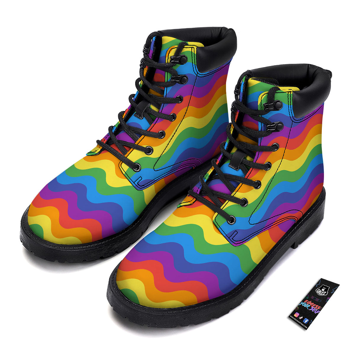 Wave Rainbow Print Pattern Boots-grizzshop