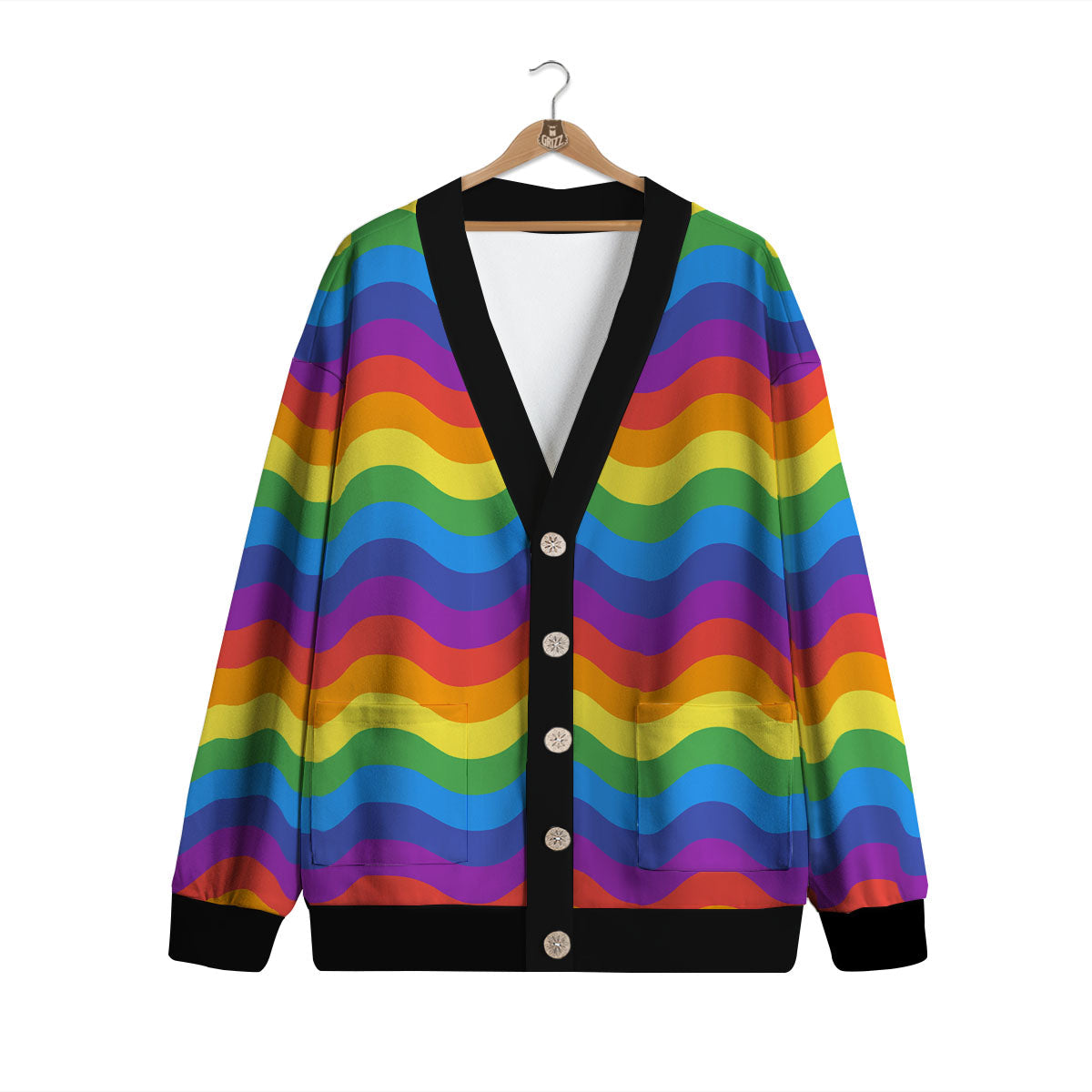 Wave Rainbow Print Pattern Cardigan-grizzshop