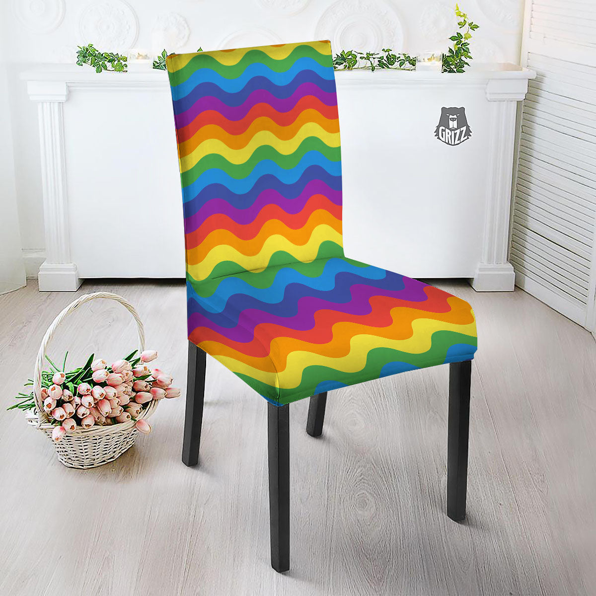 Wave Rainbow Print Pattern Dining Chair Slipcover-grizzshop