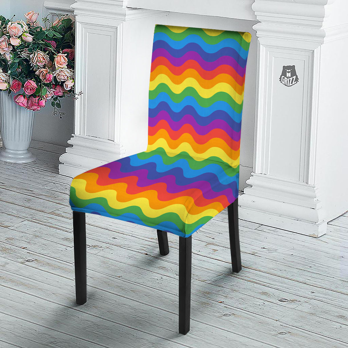Wave Rainbow Print Pattern Dining Chair Slipcover-grizzshop