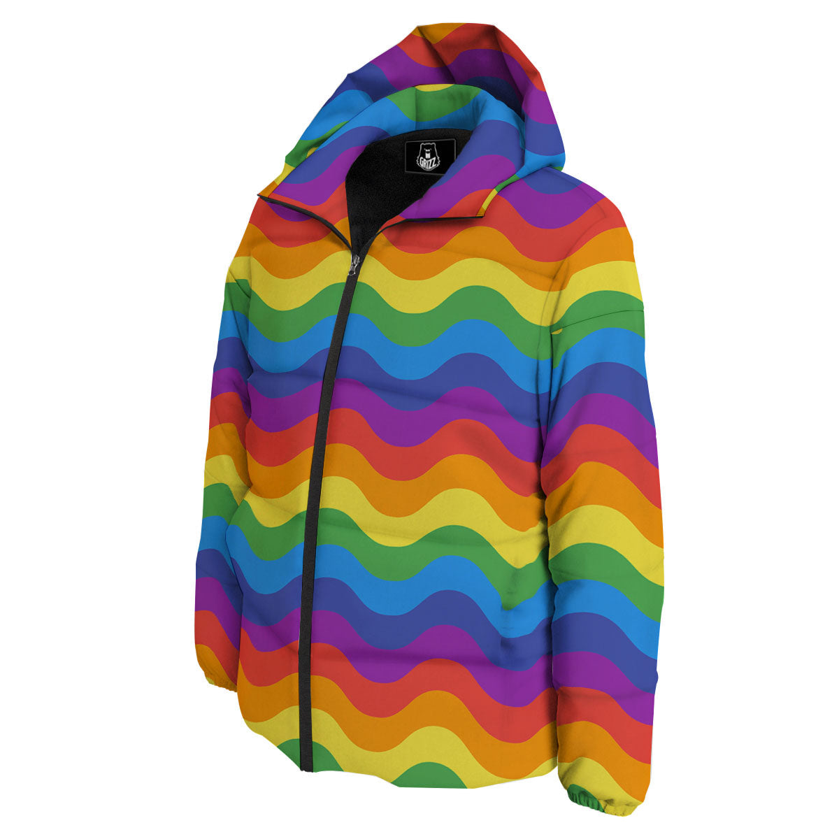 Wave Rainbow Print Pattern Down Jacket-grizzshop