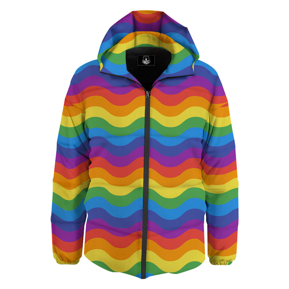 Wave Rainbow Print Pattern Down Jacket-grizzshop