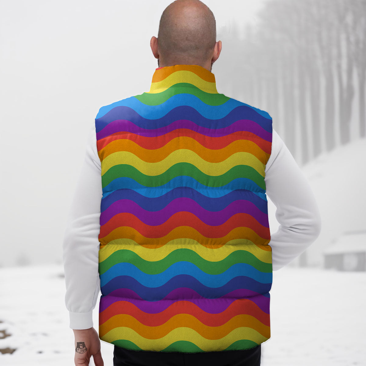 Wave Rainbow Print Pattern Down Vest