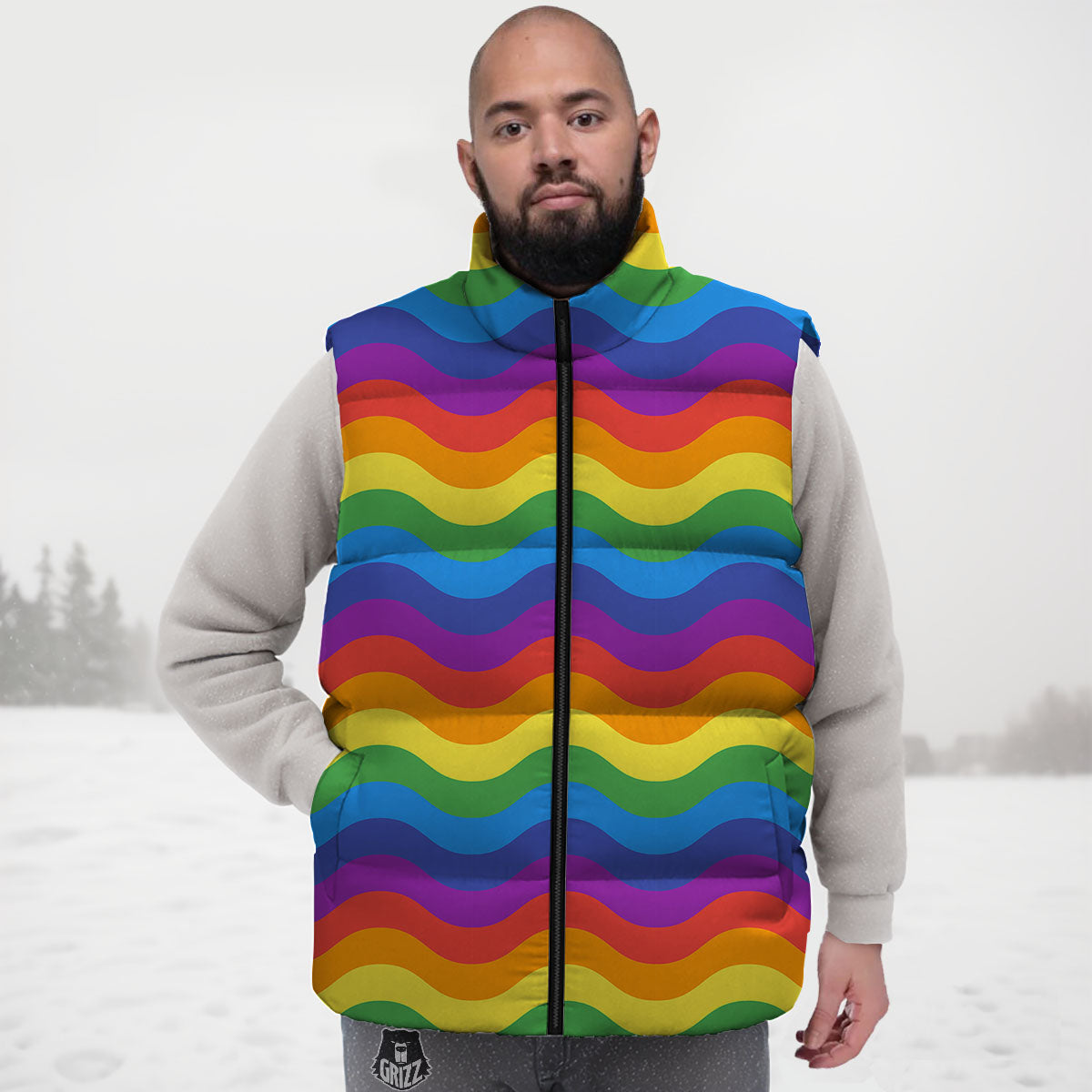 Wave Rainbow Print Pattern Down Vest