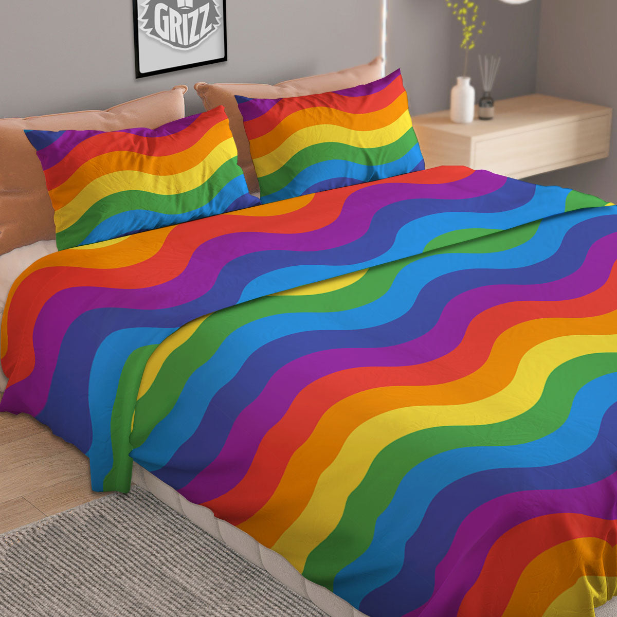 Wave Rainbow Print Pattern Duvet Cover Bedding Set