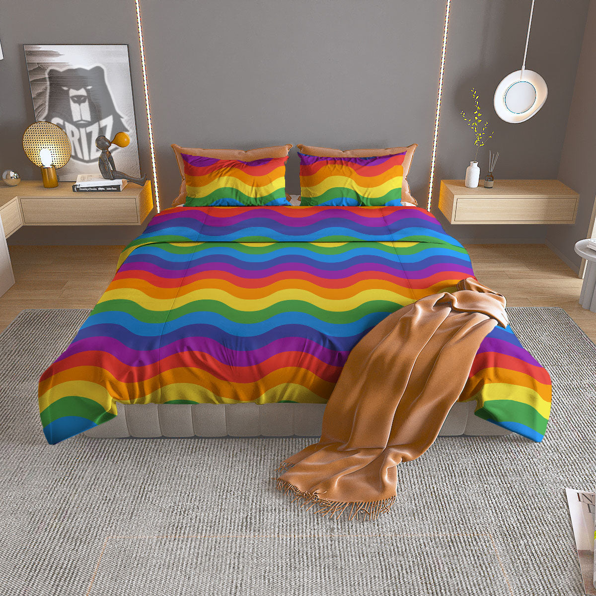 Wave Rainbow Print Pattern Duvet Cover Bedding Set