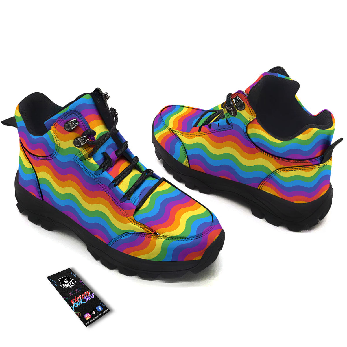 Wave Rainbow Print Pattern Hiking Shoes-grizzshop
