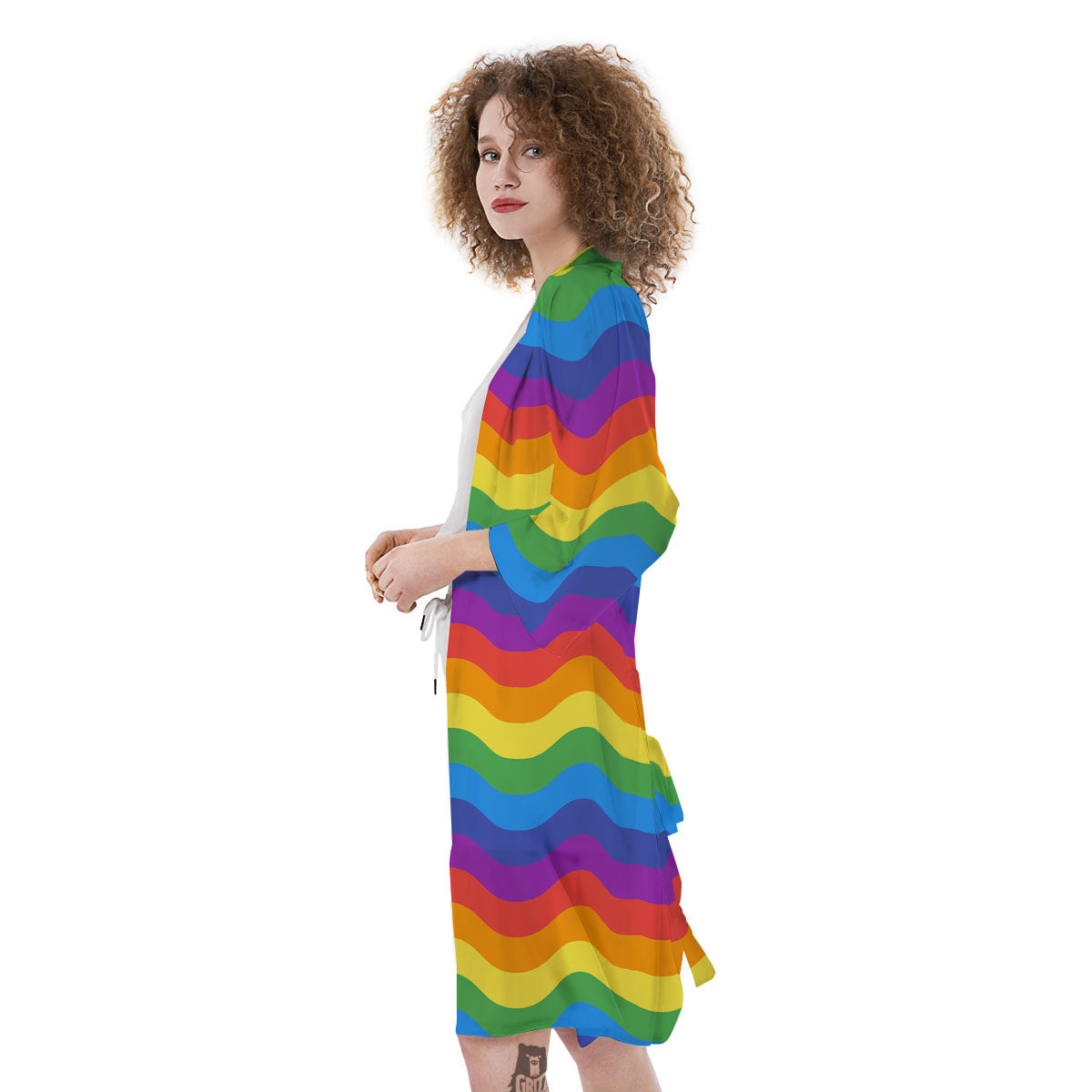 Wave Rainbow Print Pattern Kimono-grizzshop