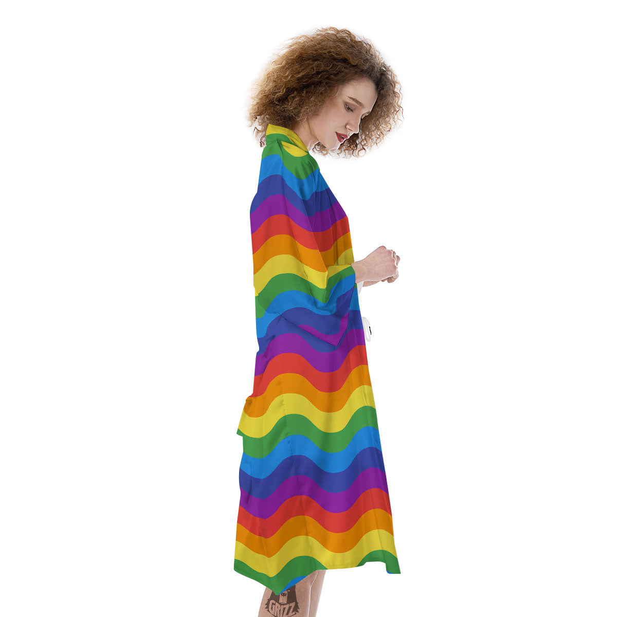 Wave Rainbow Print Pattern Kimono-grizzshop