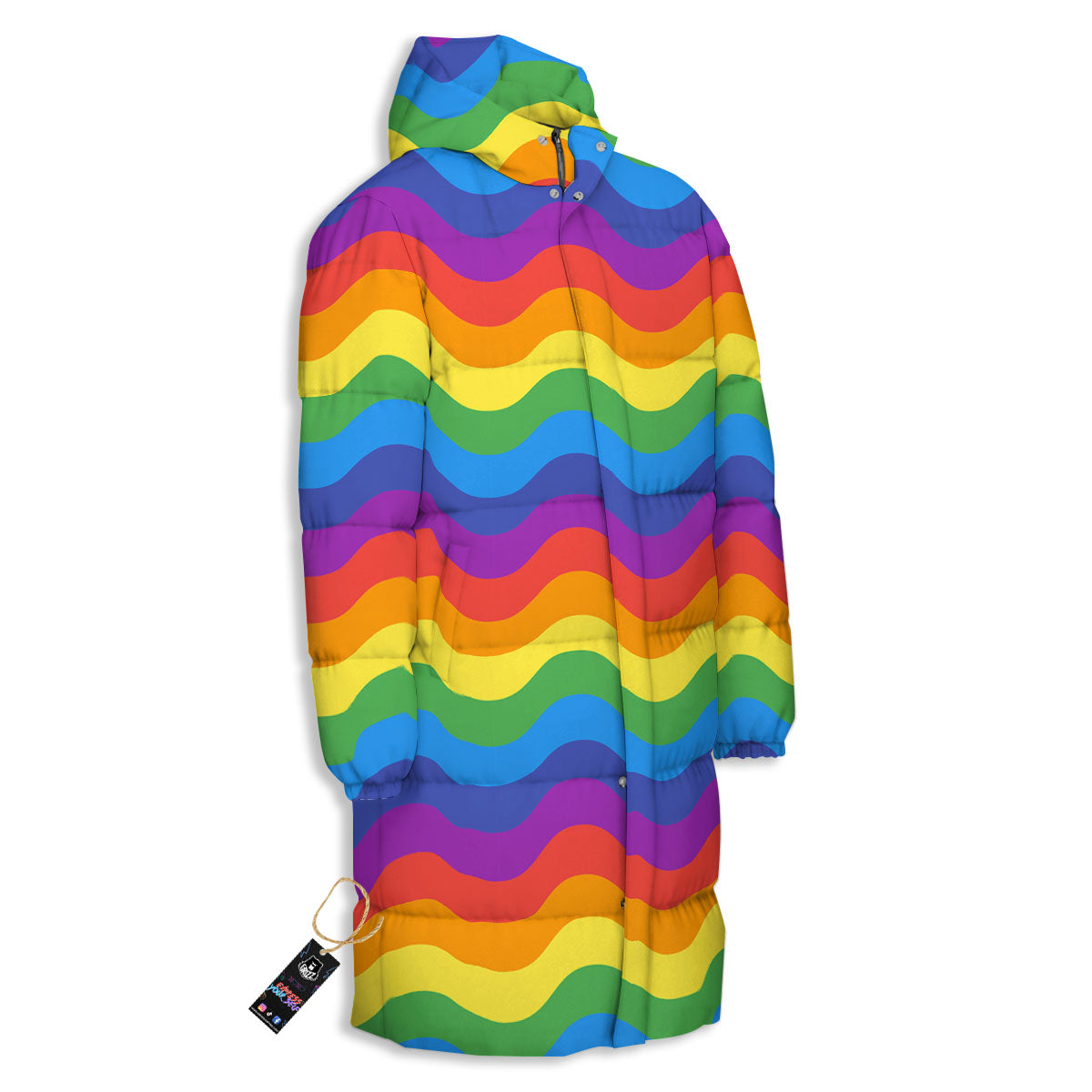 Wave Rainbow Print Pattern Long Down Jacket-grizzshop