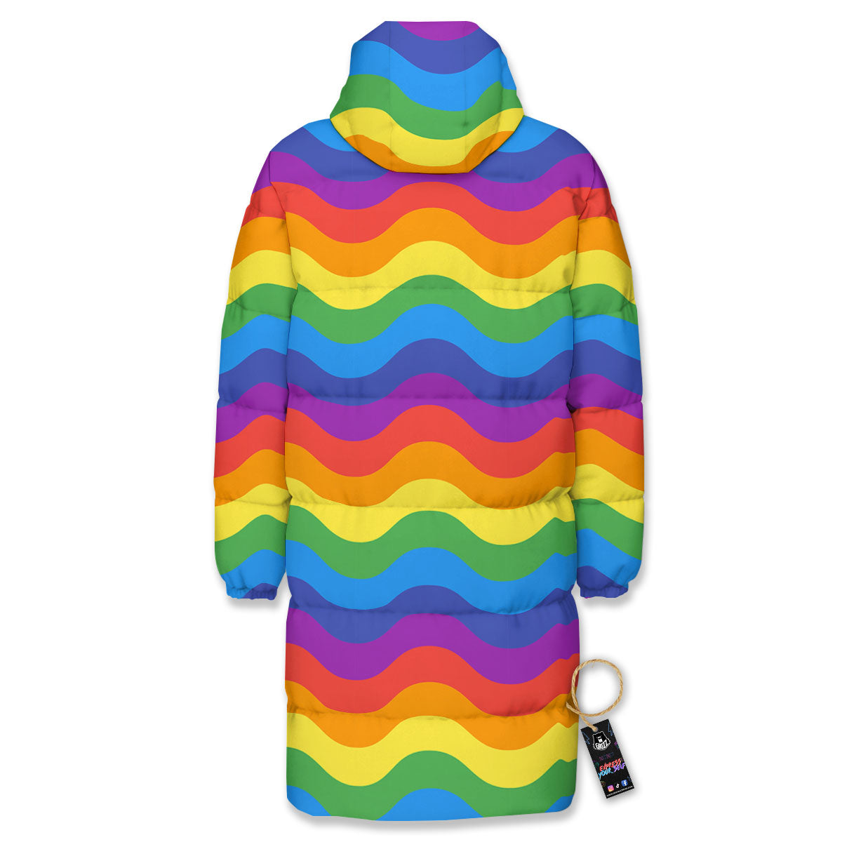 Wave Rainbow Print Pattern Long Down Jacket-grizzshop