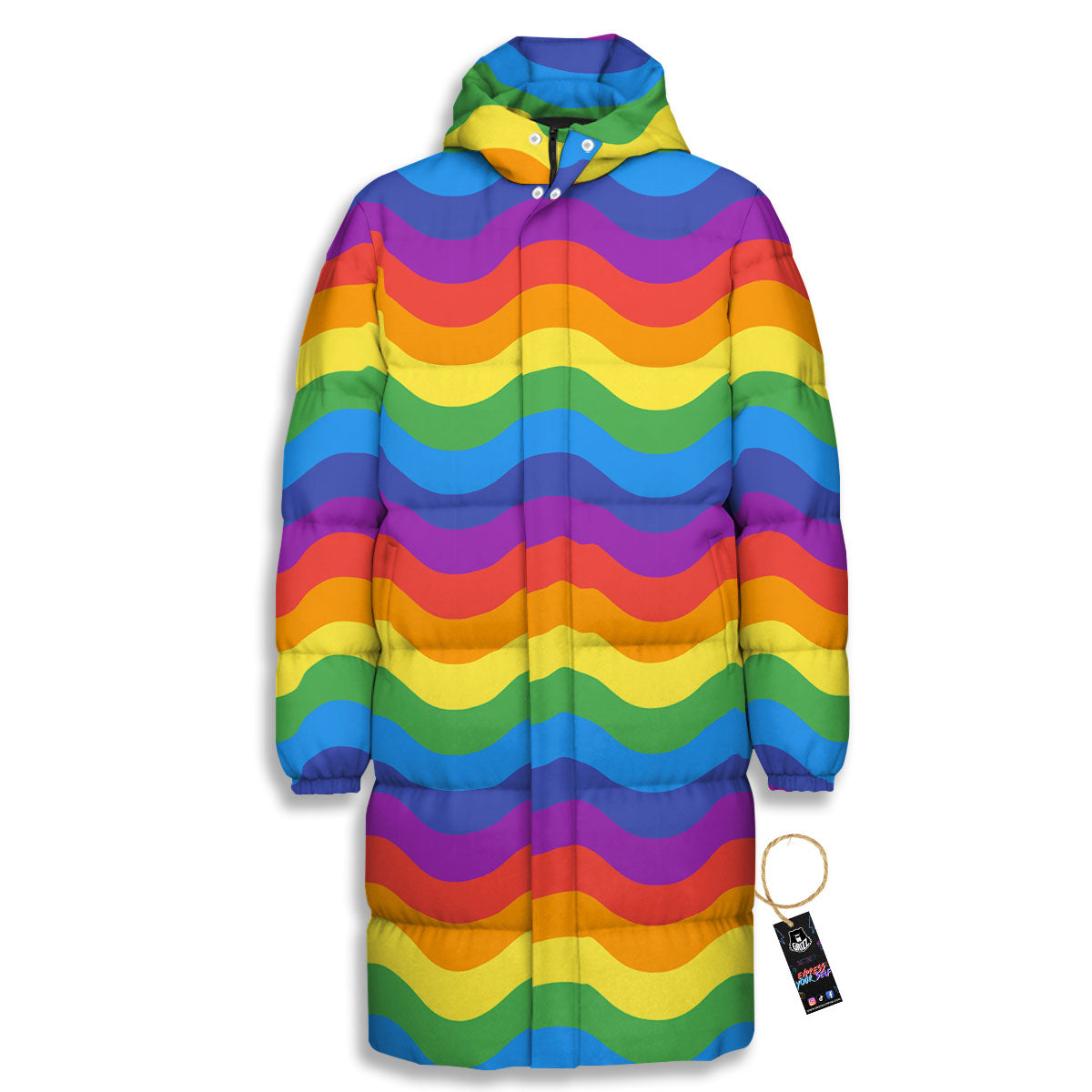 Wave Rainbow Print Pattern Long Down Jacket-grizzshop