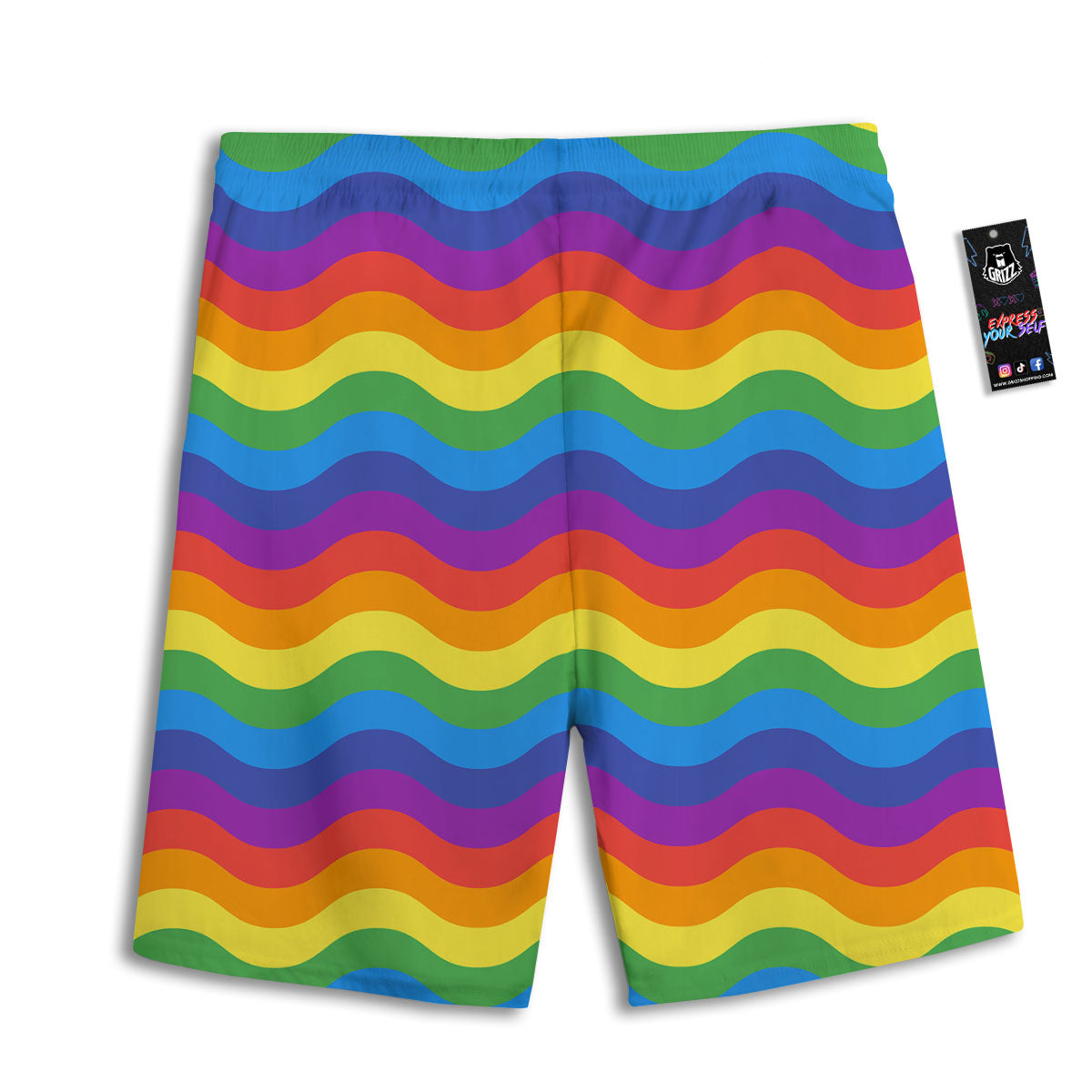 Wave Rainbow Print Pattern Men's Athletic Shorts