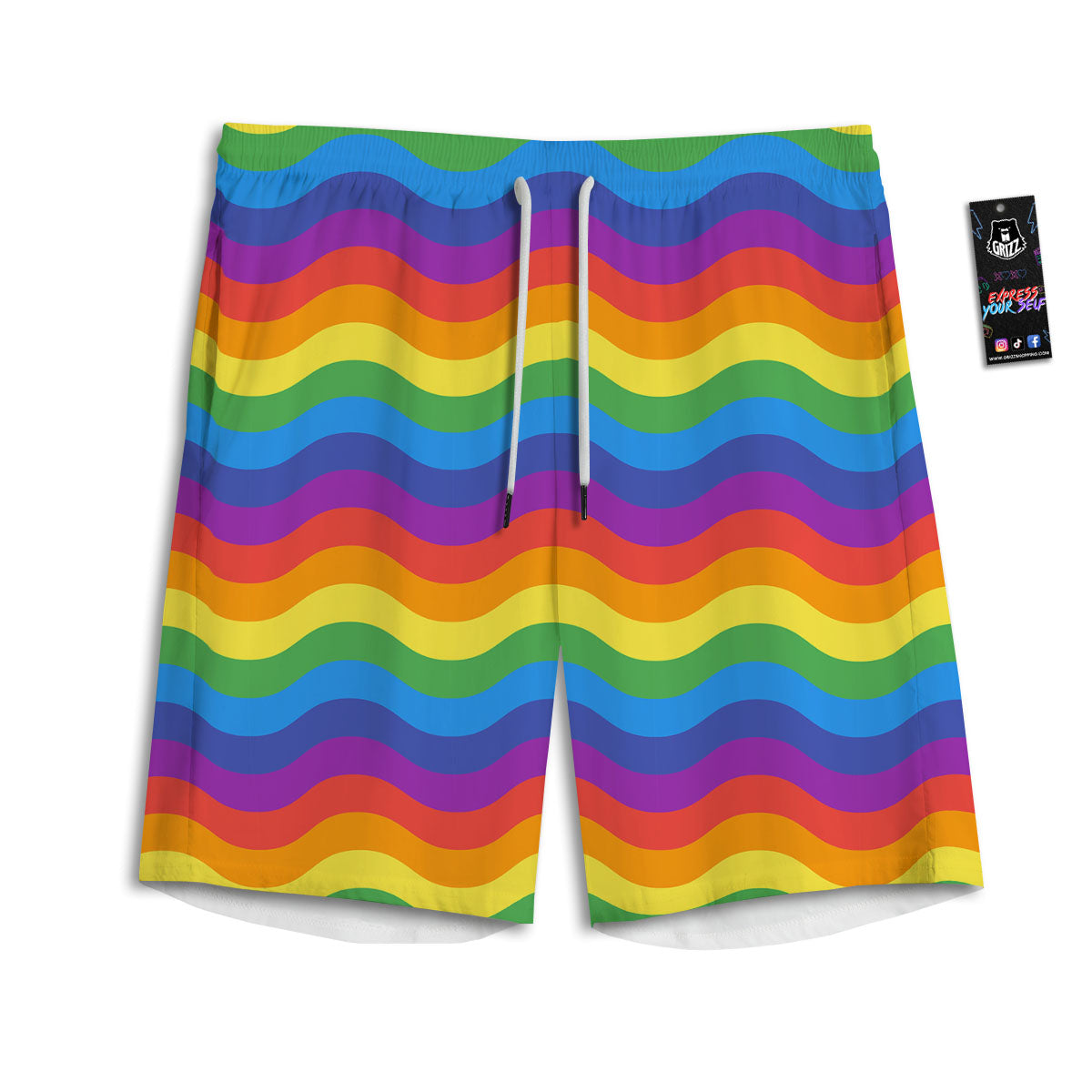 Wave Rainbow Print Pattern Men's Athletic Shorts