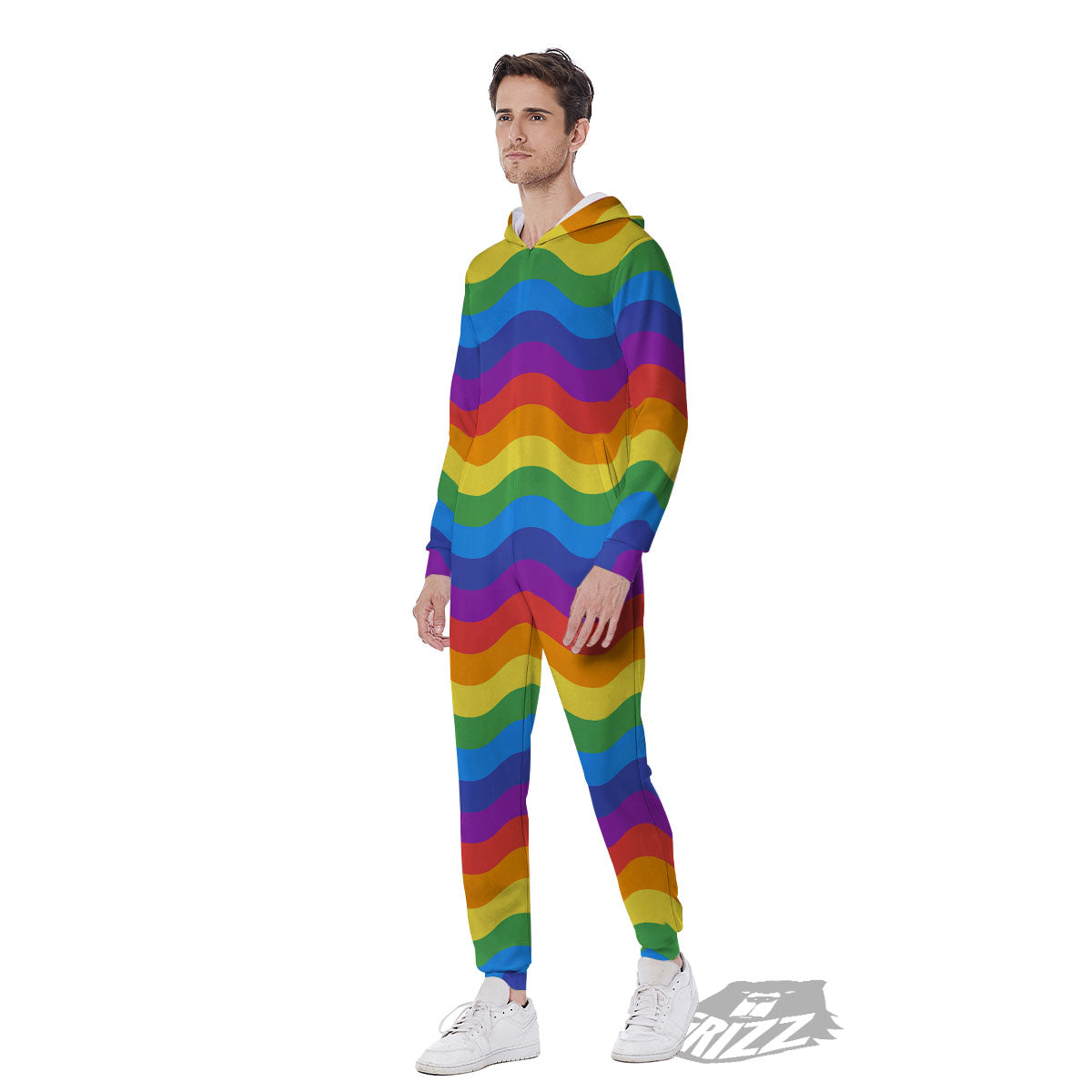 Wave Rainbow Print Pattern Men's Jumpsuit-grizzshop