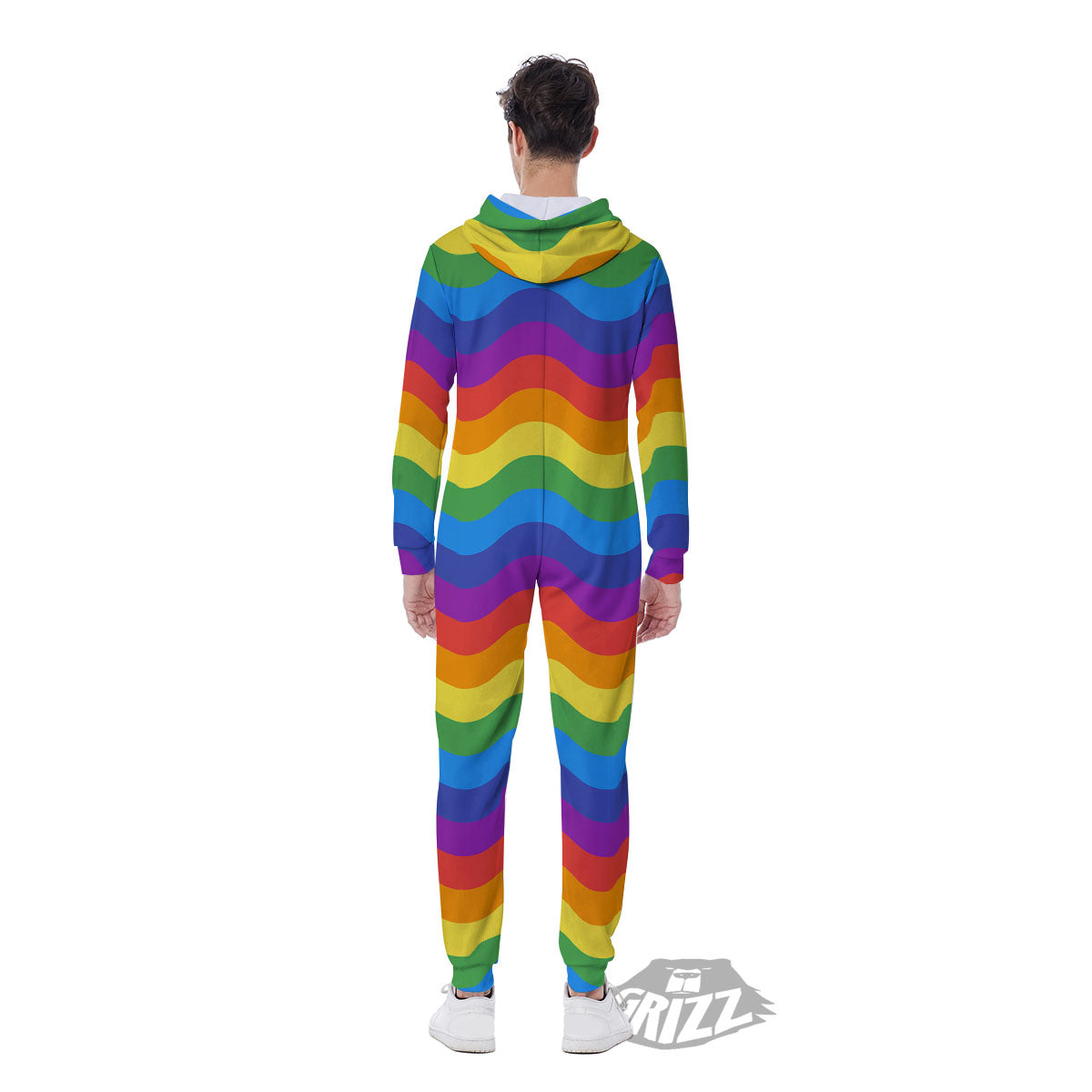 Wave Rainbow Print Pattern Men's Jumpsuit-grizzshop
