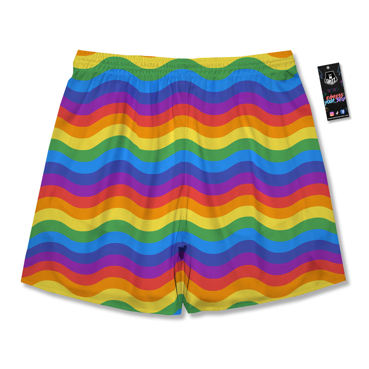 Wave Rainbow Print Pattern Men's Running Shorts-grizzshop