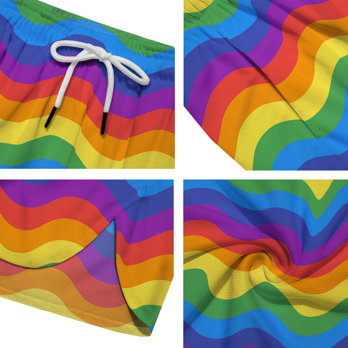 Wave Rainbow Print Pattern Men's Running Shorts-grizzshop