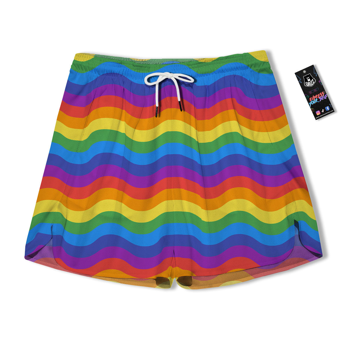 Wave Rainbow Print Pattern Men's Running Shorts-grizzshop