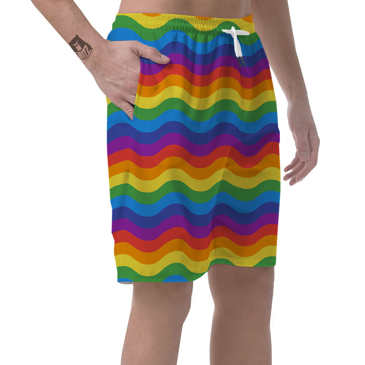 Wave Rainbow Print Pattern Men's Shorts-grizzshop