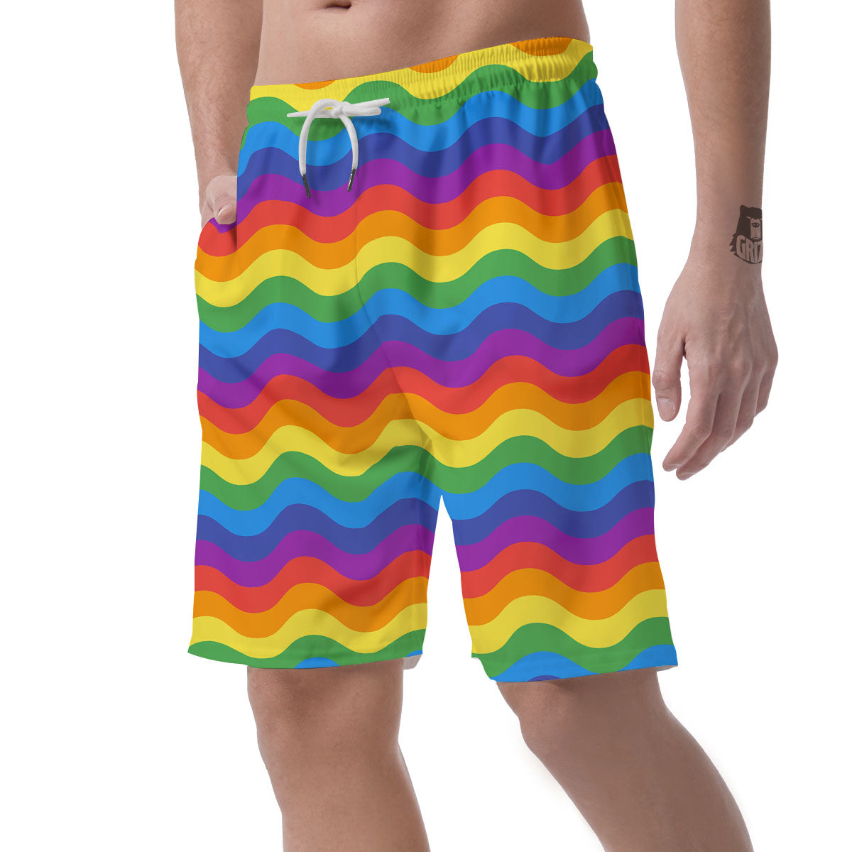 Wave Rainbow Print Pattern Men's Shorts-grizzshop
