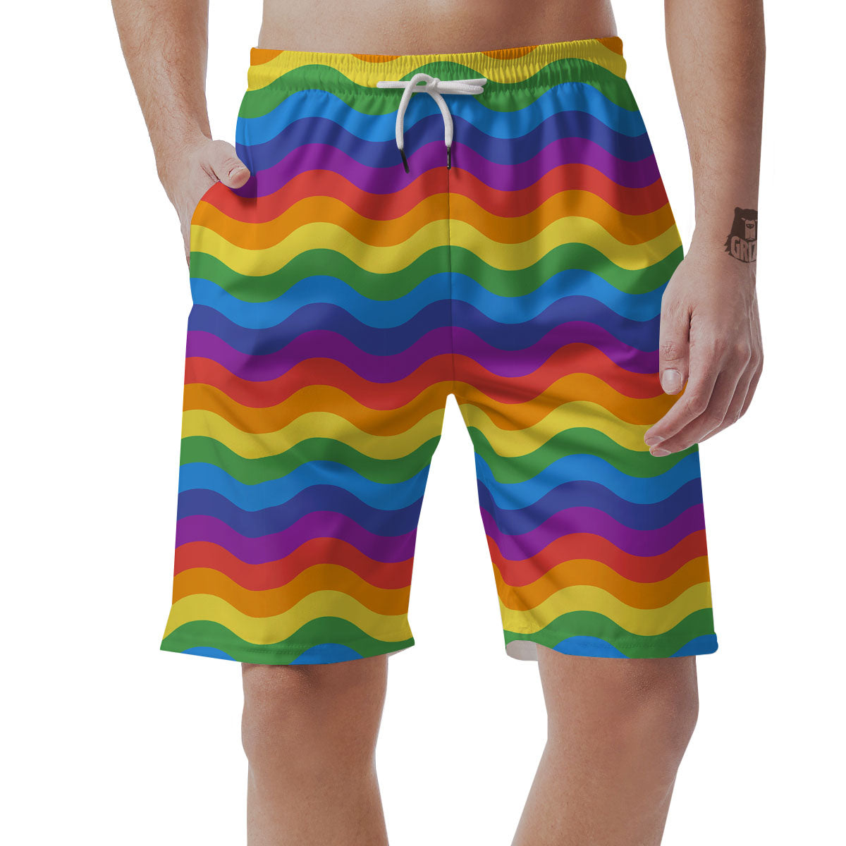 Wave Rainbow Print Pattern Men's Shorts-grizzshop