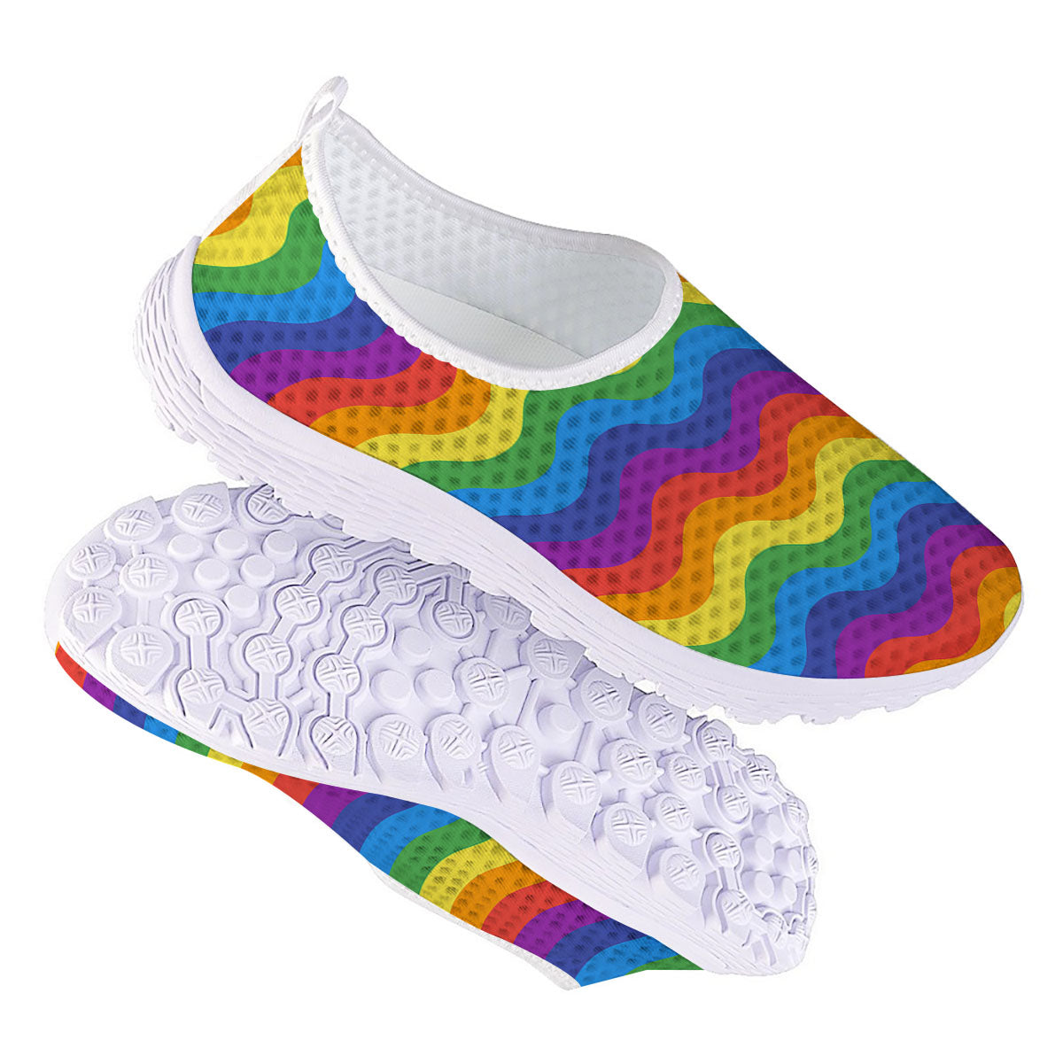 Wave Rainbow Print Pattern Nurse Shoes-grizzshop