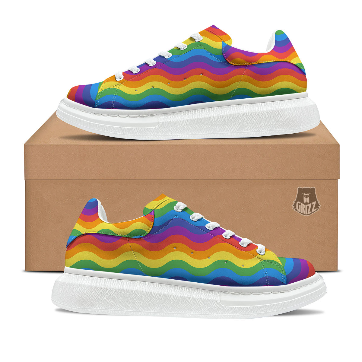 Wave Rainbow Print Pattern Platform Shoes-grizzshop