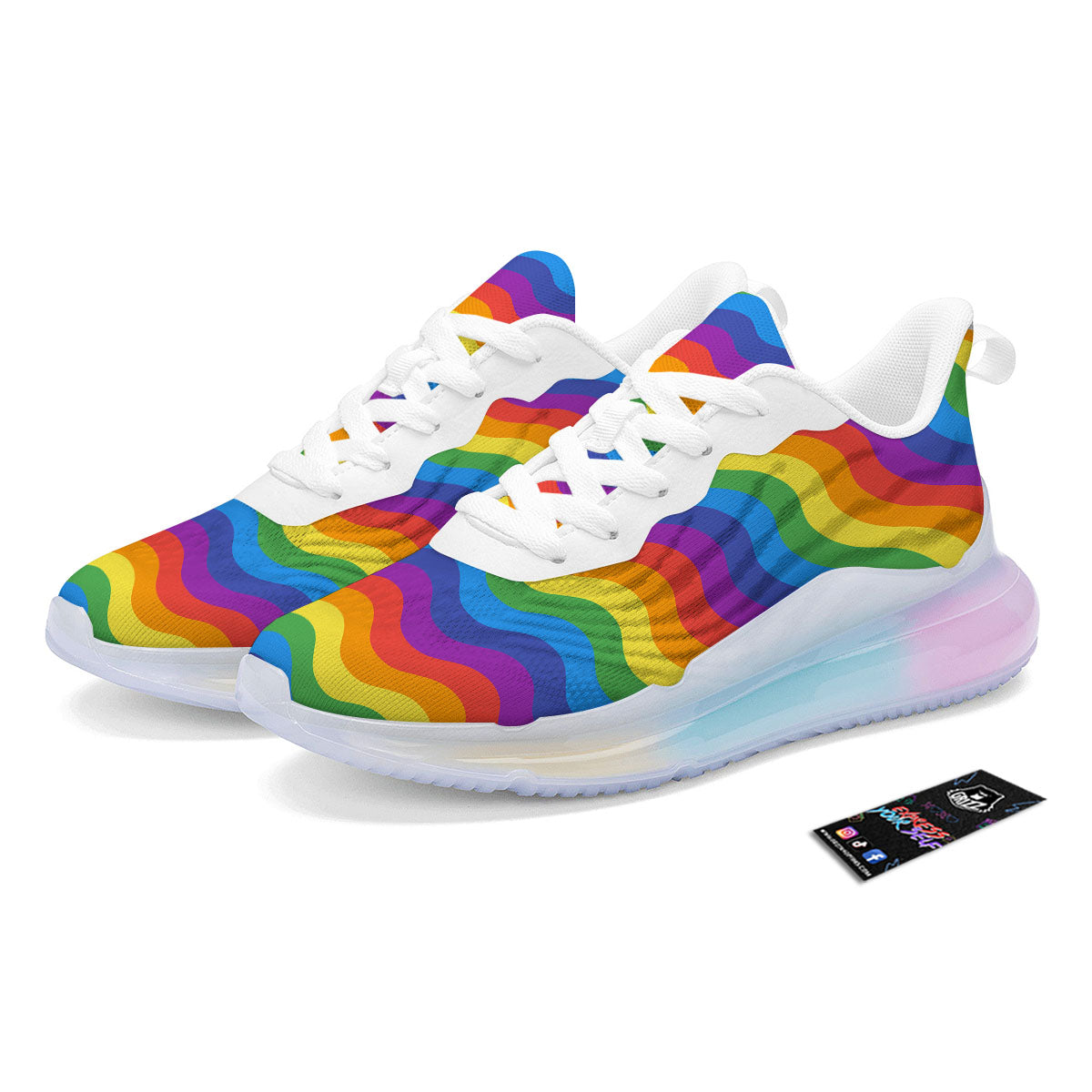 Wave Rainbow Print Pattern Running Sneakers-grizzshop