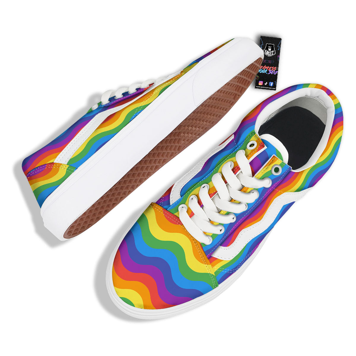 Wave Rainbow Print Pattern Skate Shoes-grizzshop