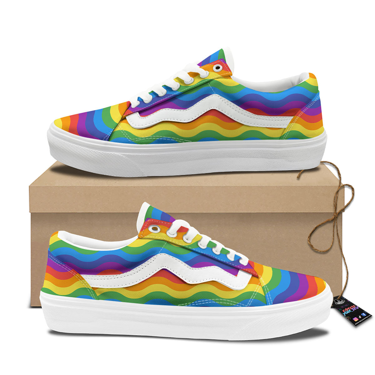 Wave Rainbow Print Pattern Skate Shoes-grizzshop