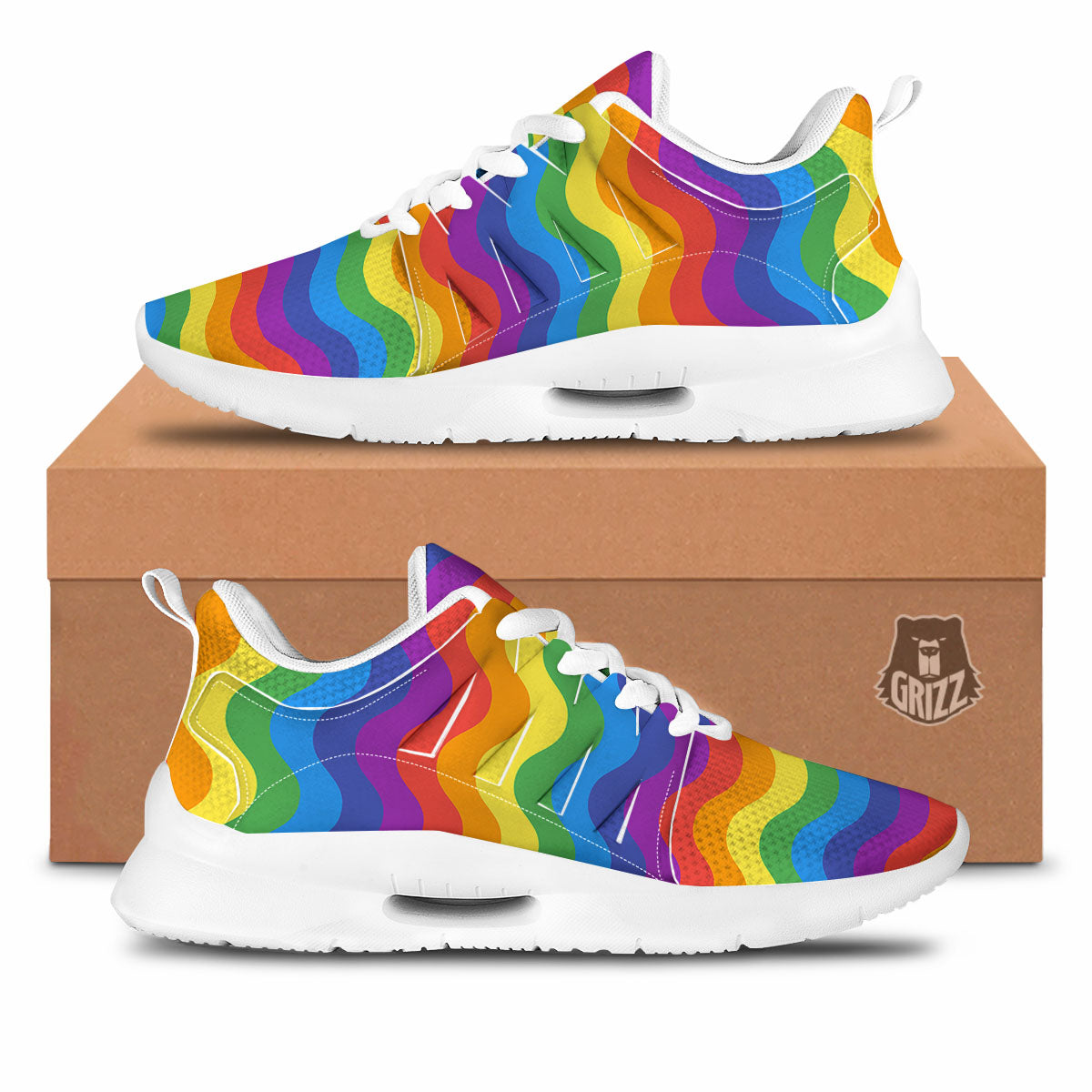 Wave Rainbow Print Pattern Tennis Shoes-grizzshop