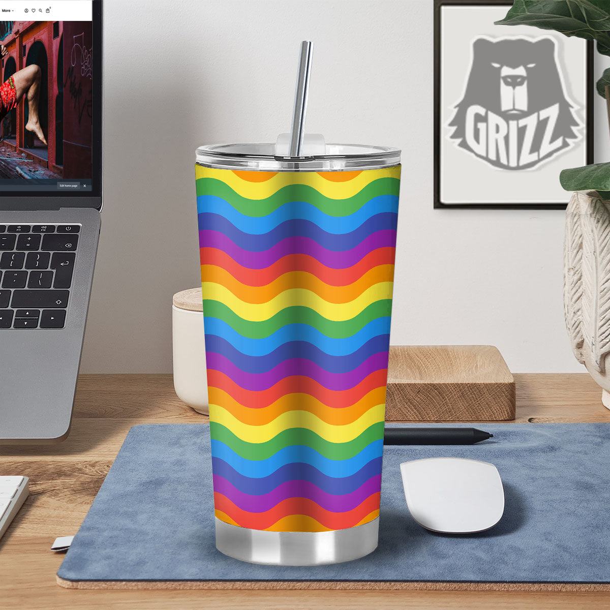 Wave Rainbow Print Pattern Tumbler-grizzshop