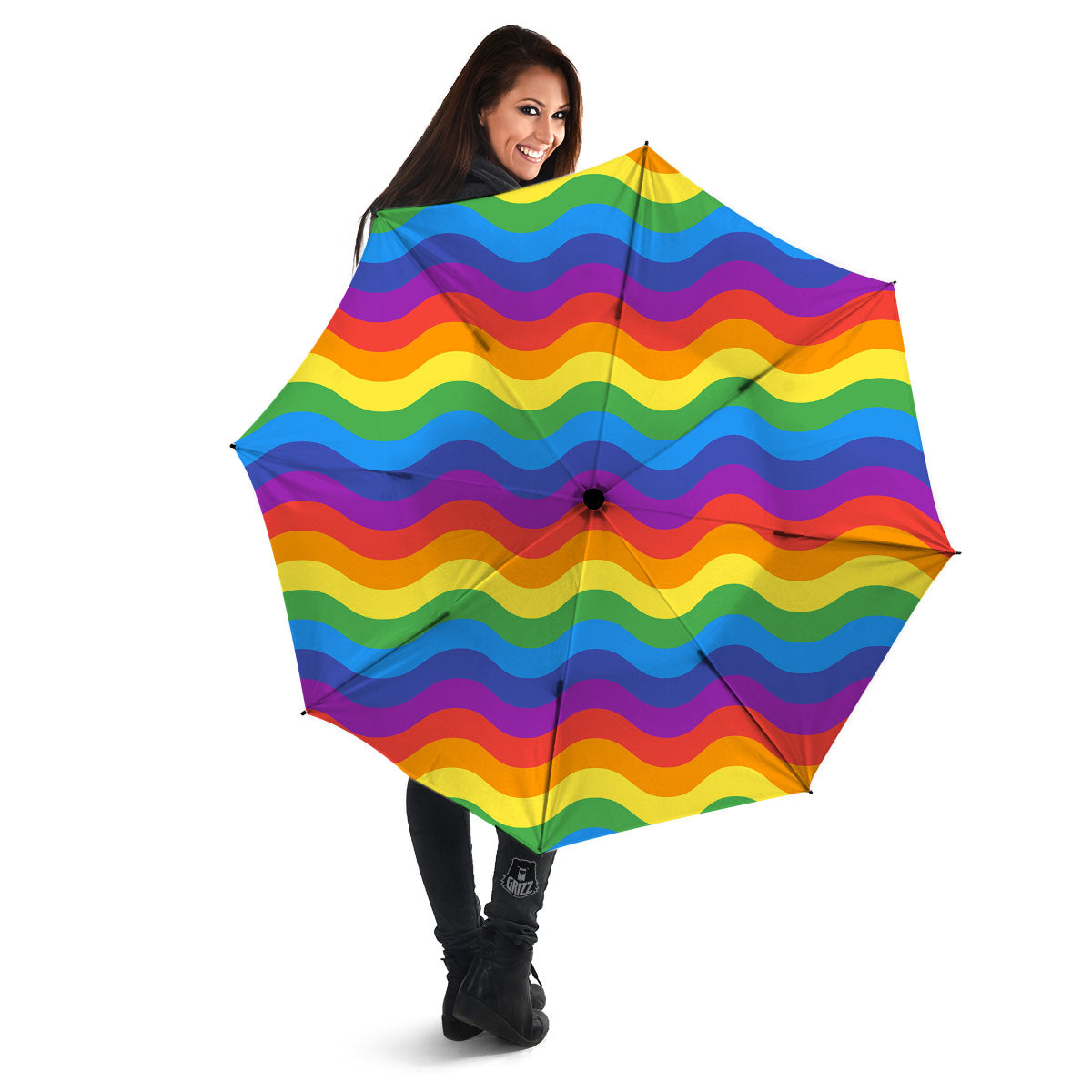 Wave Rainbow Print Pattern Umbrella-grizzshop