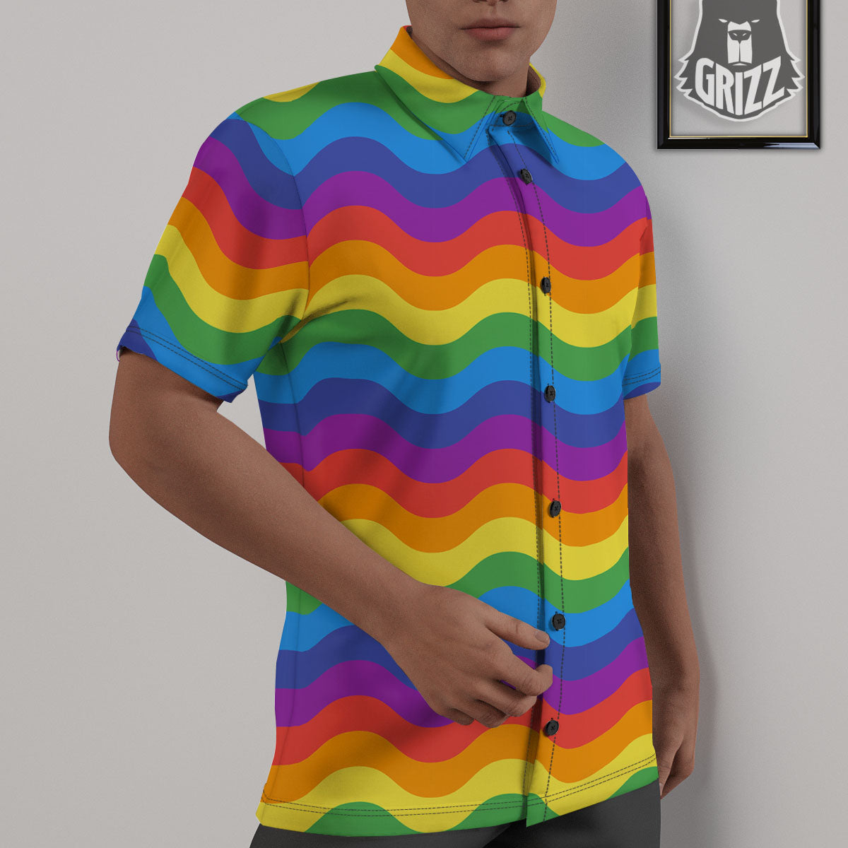 Wave Rainbow Print Pattern Untucked Shirts-grizzshop