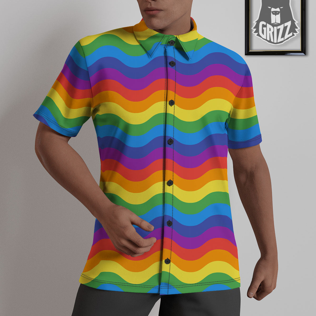 Wave Rainbow Print Pattern Untucked Shirts-grizzshop