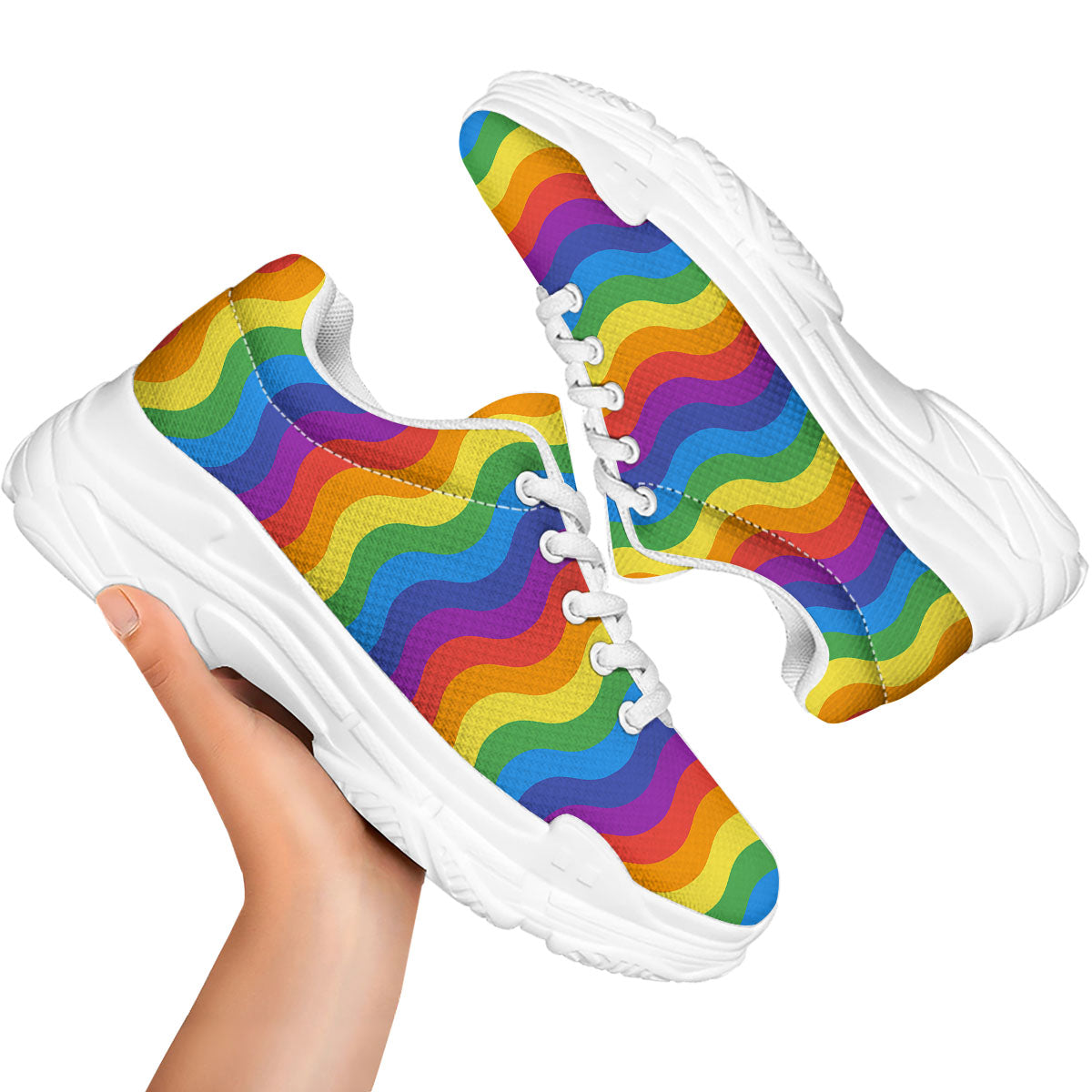 Wave Rainbow Print Pattern White Chunky Shoes-grizzshop