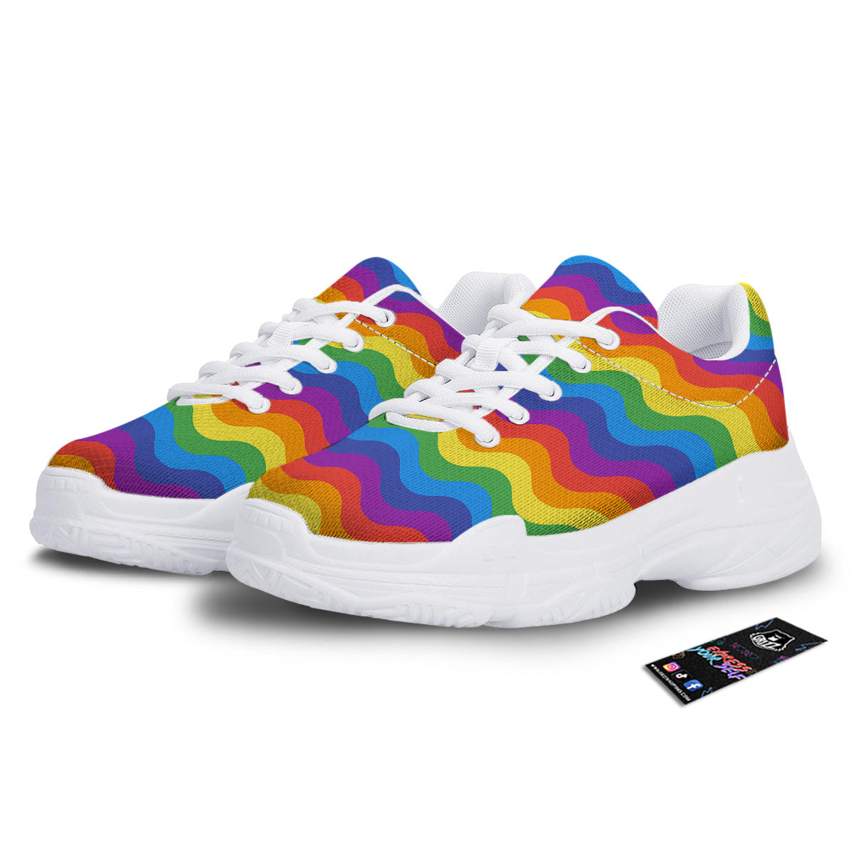 Wave Rainbow Print Pattern White Chunky Shoes-grizzshop