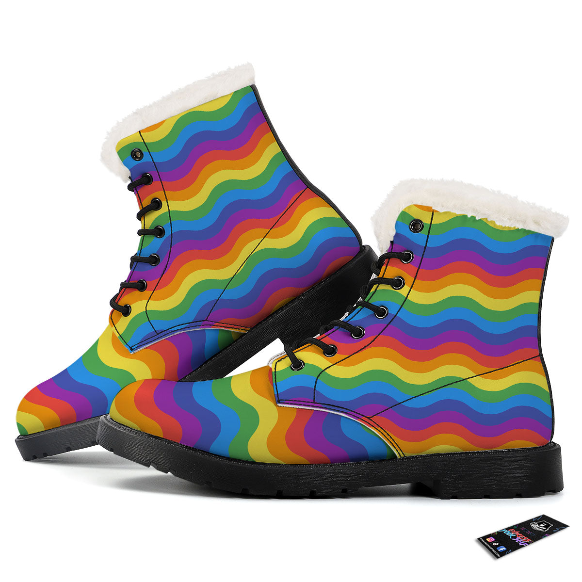 Wave Rainbow Print Pattern Winter Boots-grizzshop