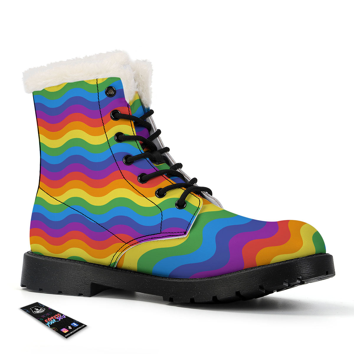 Wave Rainbow Print Pattern Winter Boots-grizzshop